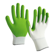 Günstige 13G Polyester Liner Grün Schaumlatex getaucht Bau Handschuhe Latex beschichtete Arbeitshandschuhe